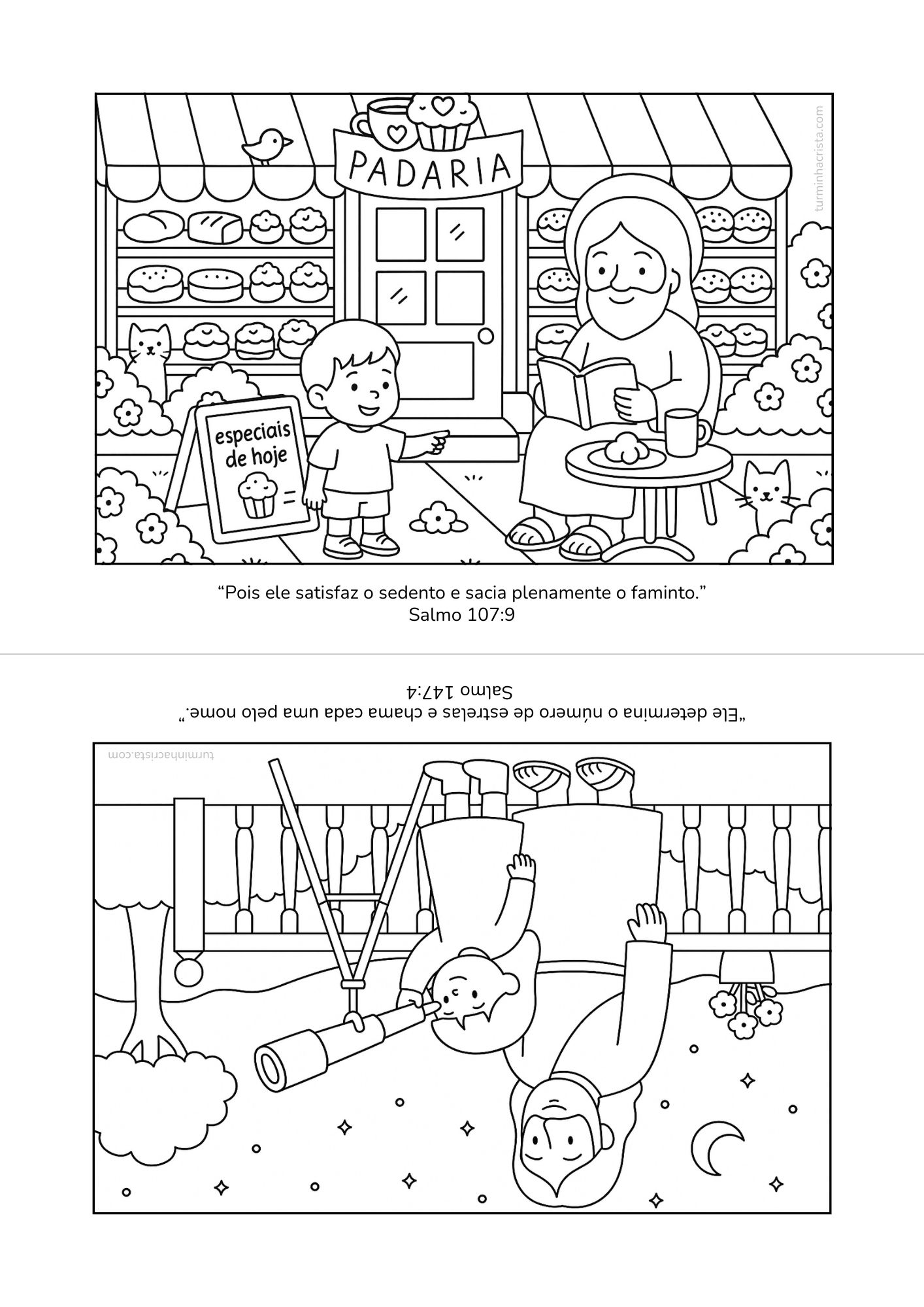 Páginas bíblicas para colorir com versículos, do Boobie Goods Cristão.